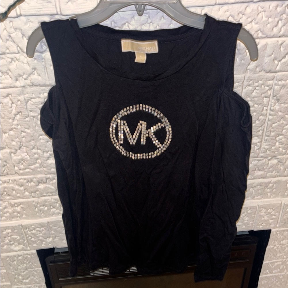 Michael Kors Black Embellished Long Sleeve Open Shoulder